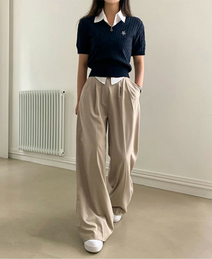 Beidelli(ベイデリ)BELLIDEワンポイント刺繍ケーブル半袖ニット