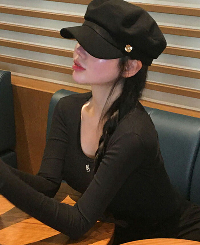 Beidelli(ベイデリ)ニュートラル刺繍Uネック長袖Tシャツ