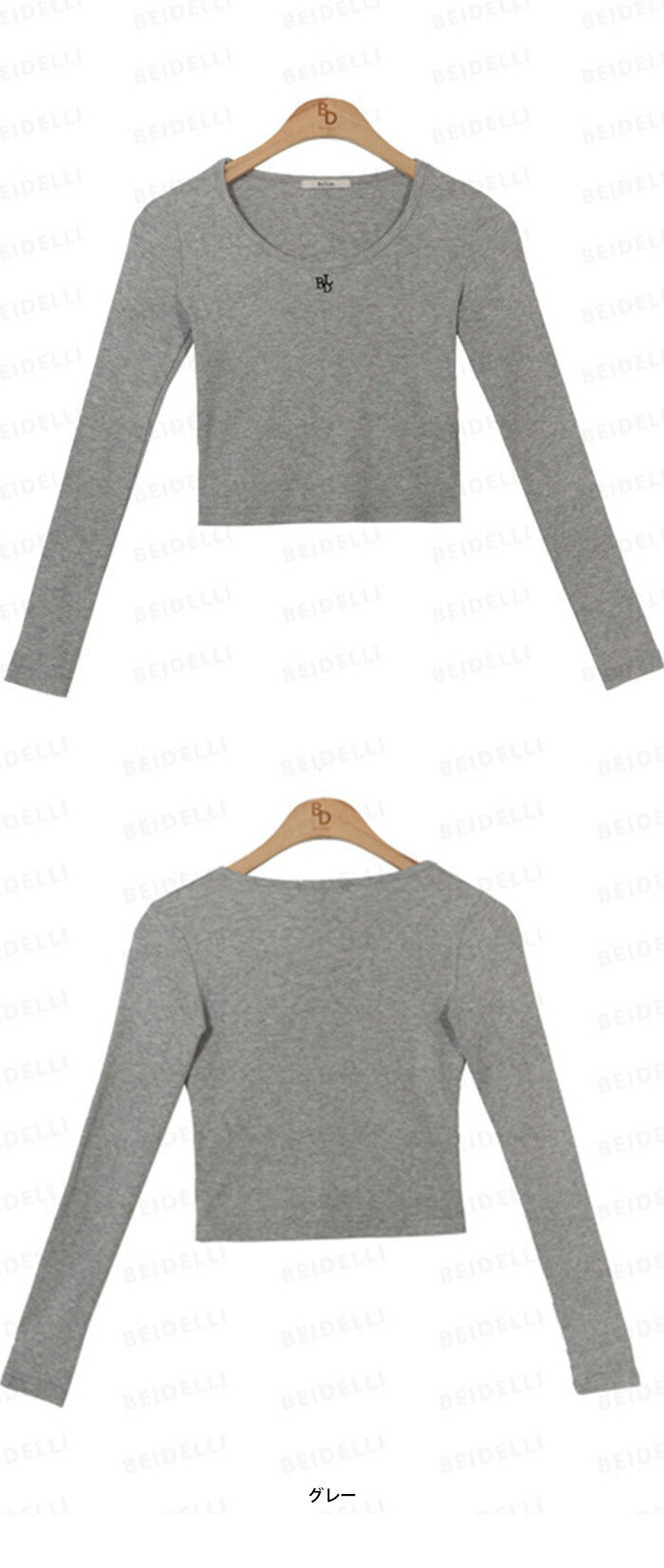 Beidelli(ベイデリ)ニュートラル刺繍Uネック長袖Tシャツ