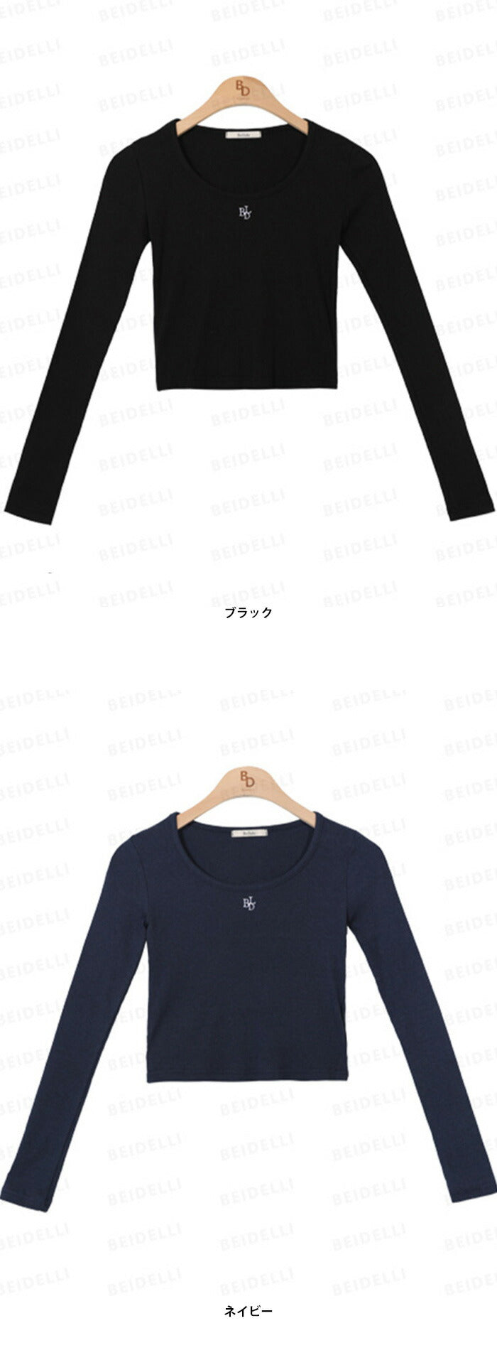 Beidelli(ベイデリ)ニュートラル刺繍Uネック長袖Tシャツ