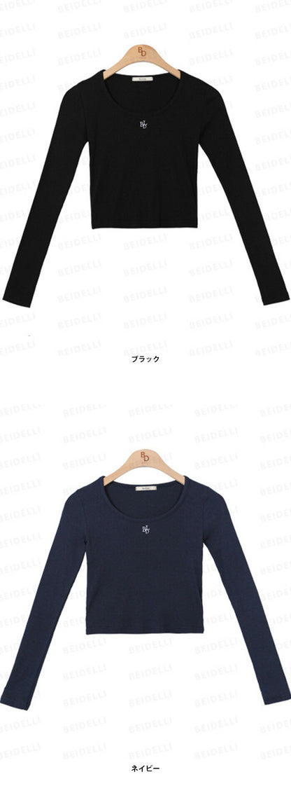 Beidelli(ベイデリ)ニュートラル刺繍Uネック長袖Tシャツ