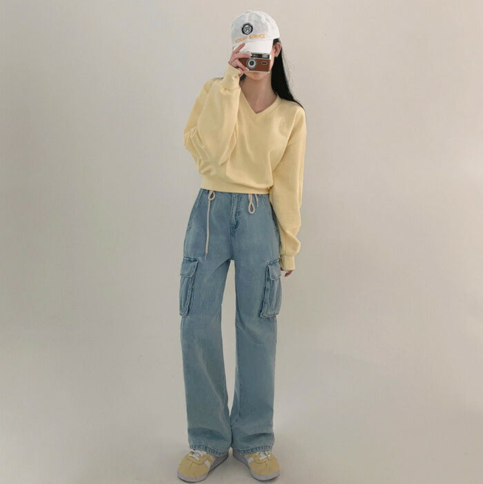 Beidelli(ベイデリ)[BELLIDE MADE] パステルVネッククロップドスウェット