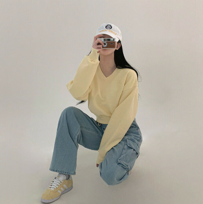 Beidelli(ベイデリ)[BELLIDE MADE] パステルVネッククロップドスウェット