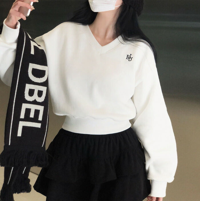 Beidelli(ベイデリ)[BELLIDE MADE] 裏起毛、パステルVネッククロップドスウェット