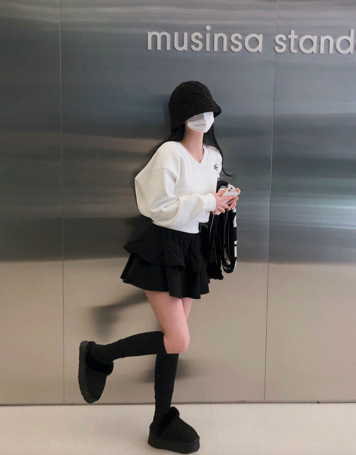 Beidelli(ベイデリ)[BELLIDE MADE] 裏起毛、パステルVネッククロップドスウェット