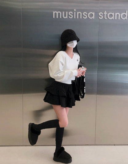 Beidelli(ベイデリ)[BELLIDE MADE] 裏起毛、パステルVネッククロップドスウェット