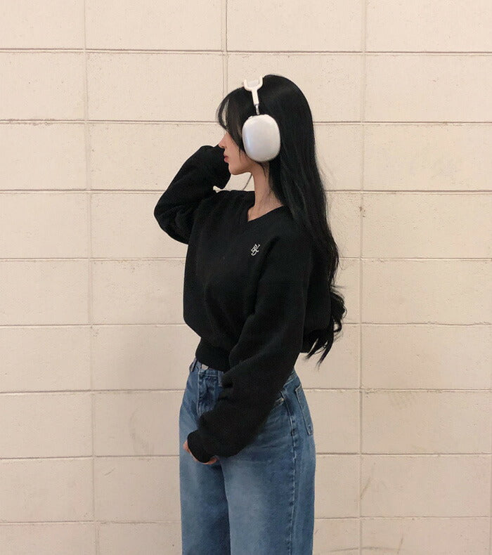Beidelli(ベイデリ)[BELLIDE MADE] 裏起毛、パステルVネッククロップドスウェット
