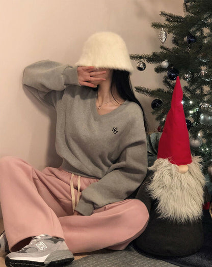 Beidelli(ベイデリ)[BELLIDE MADE] 裏起毛、パステルVネッククロップドスウェット