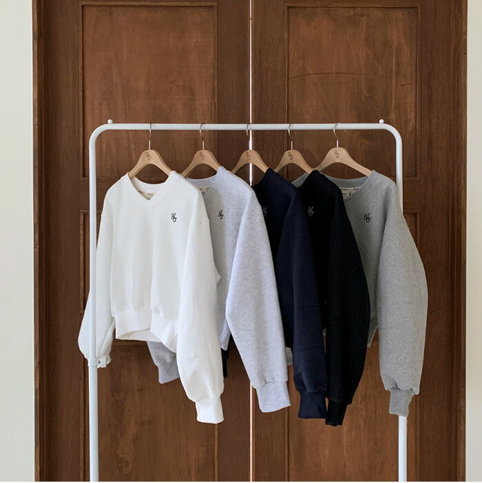 Beidelli(ベイデリ)[BELLIDE MADE] 裏起毛、パステルVネッククロップドスウェット