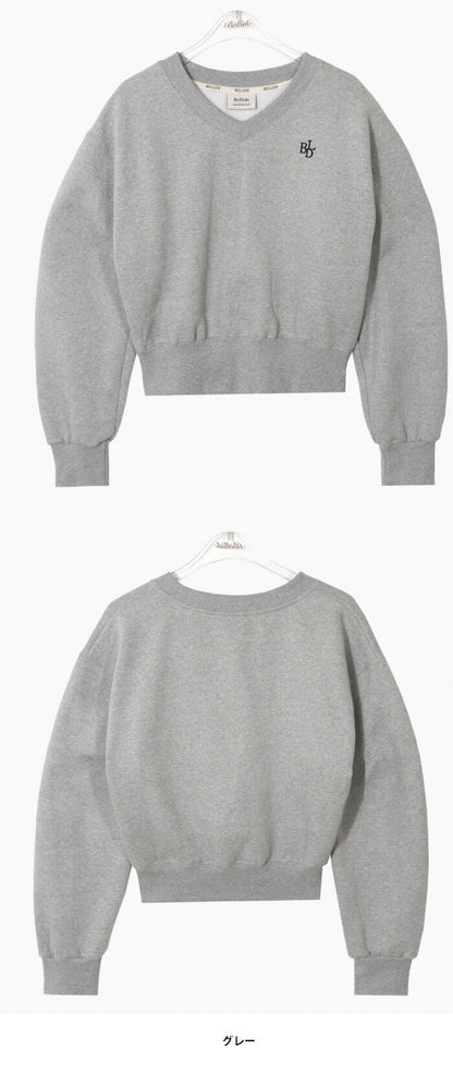 Beidelli(ベイデリ)[BELLIDE MADE] 裏起毛、パステルVネッククロップドスウェット