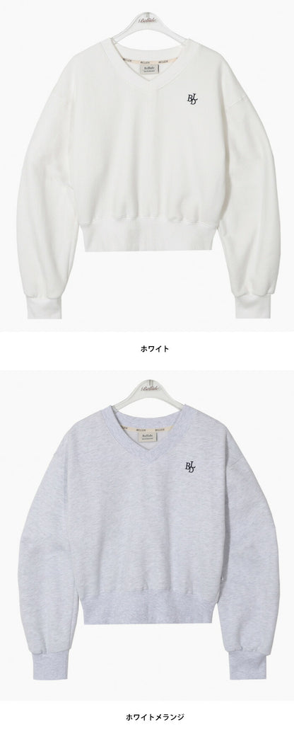 Beidelli(ベイデリ)[BELLIDE MADE] 裏起毛、パステルVネッククロップドスウェット