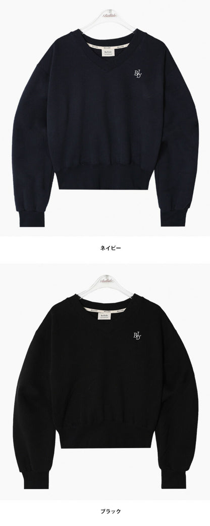 Beidelli(ベイデリ)[BELLIDE MADE] 裏起毛、パステルVネッククロップドスウェット