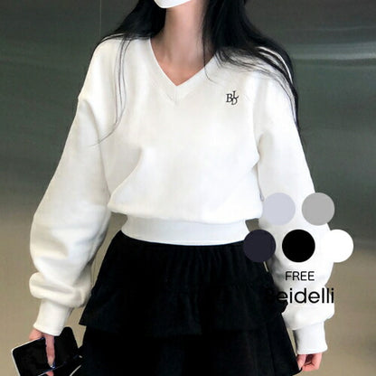 Beidelli(ベイデリ)[BELLIDE MADE] 裏起毛、パステルVネッククロップドスウェット