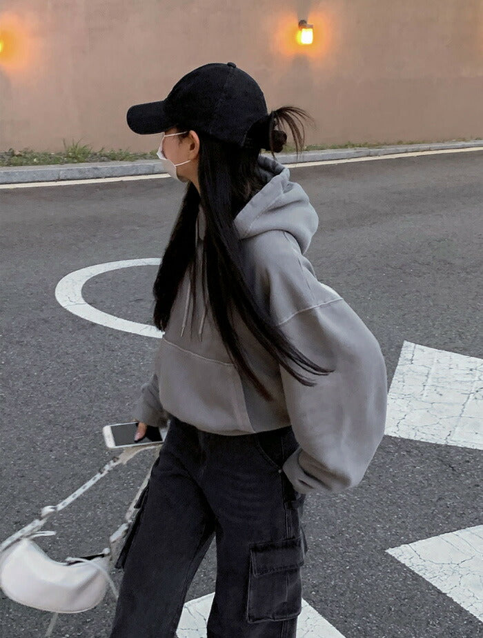 Beidelli(ベイデリ)[BELLIDE MADE] 裏起毛ビンテージピグメントクロップドパーカー
