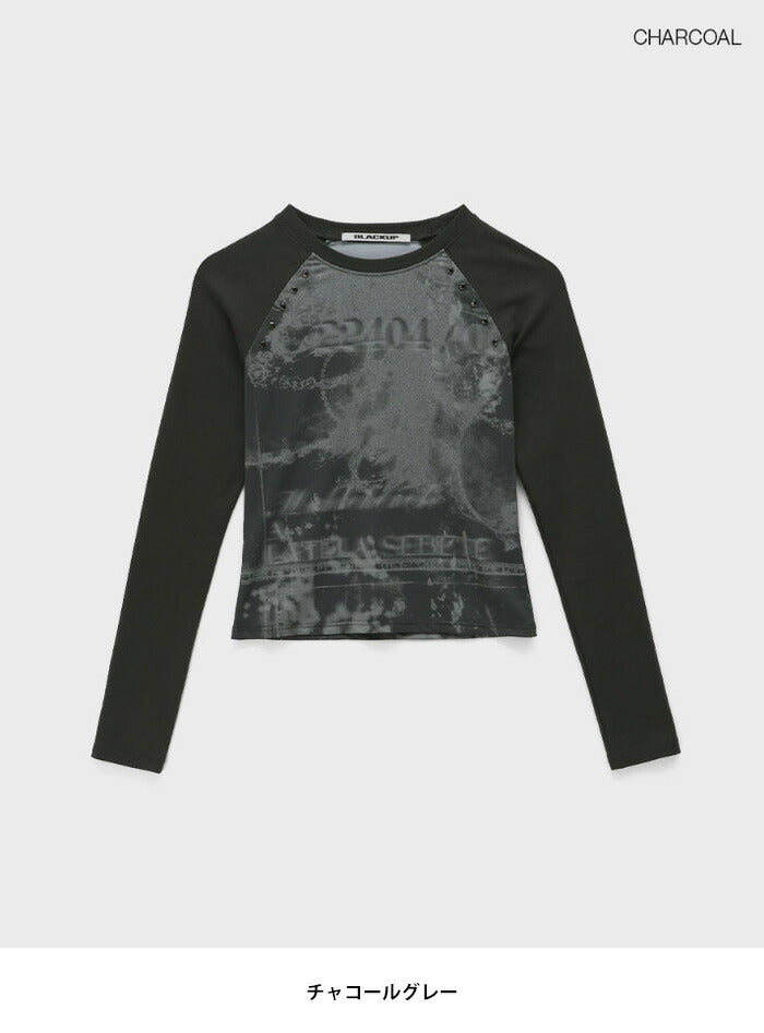 BLACK UP(ブラックアップ)エルニブンプリントラウンド長袖Tシャツ