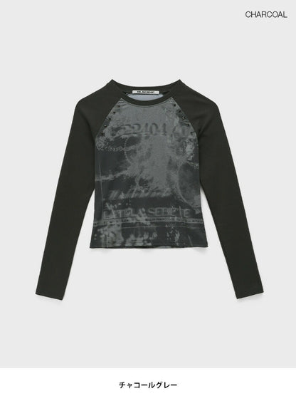 BLACK UP(ブラックアップ)エルニブンプリントラウンド長袖Tシャツ