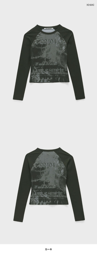 BLACK UP(ブラックアップ)エルニブンプリントラウンド長袖Tシャツ