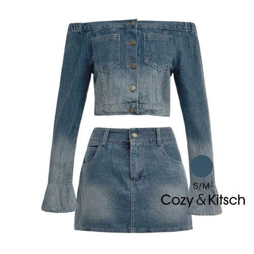 Cozy＆Kitsch(コージー＆キッチ)オフショルウォッシングデニムブラウス&スカートセット