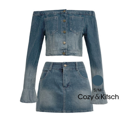 Cozy＆Kitsch(コージー＆キッチ)オフショルウォッシングデニムブラウス&スカートセット