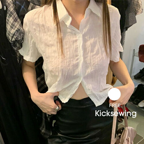 KICKSEWING（キックスウィング）ゲットリンクルカラ クロップシャツ