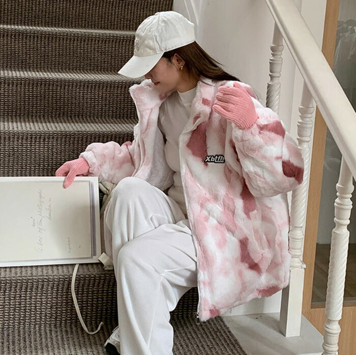KICKSEWING（キックスウィング）エックスビー タイダイ モコモコ ファー ジップアップ ジャンパー