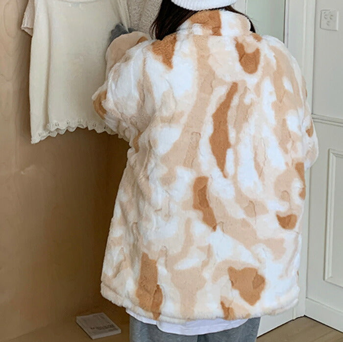 KICKSEWING（キックスウィング）エックスビー タイダイ モコモコ ファー ジップアップ ジャンパー