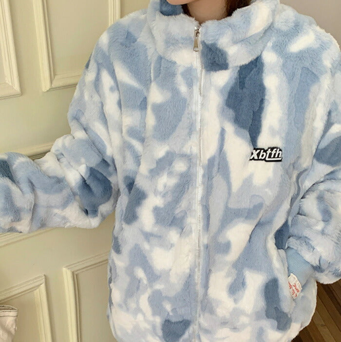 KICKSEWING（キックスウィング）エックスビー タイダイ モコモコ ファー ジップアップ ジャンパー