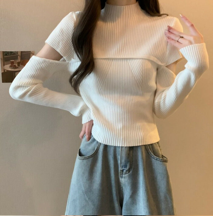 KICKSEWING（キックスウィング）ハーフネック袖スリットリブニット