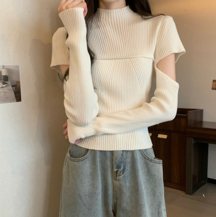 KICKSEWING（キックスウィング）ハーフネック袖スリットリブニット