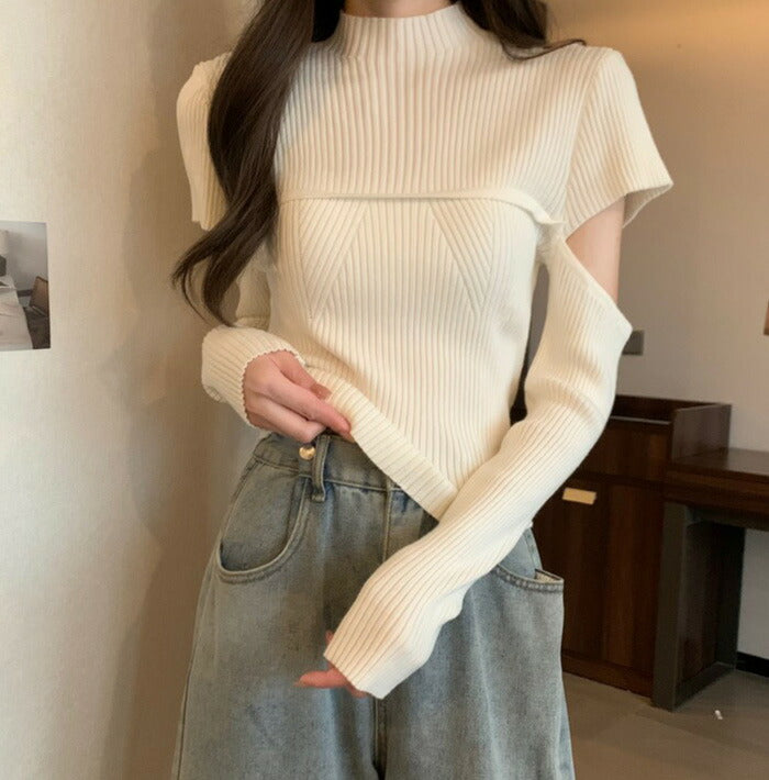 KICKSEWING（キックスウィング）ハーフネック袖スリットリブニット