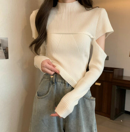 KICKSEWING（キックスウィング）ハーフネック袖スリットリブニット