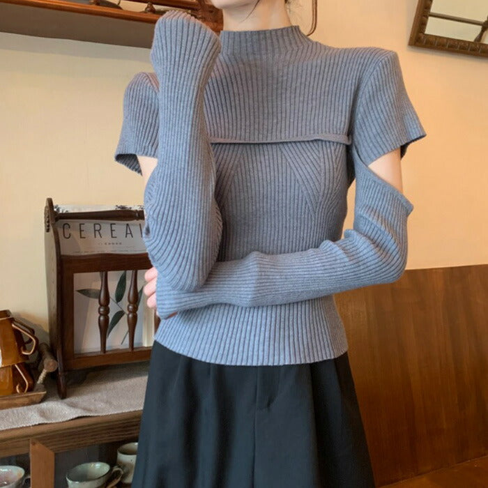 KICKSEWING（キックスウィング）ハーフネック袖スリットリブニット