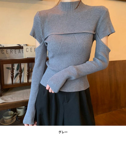 KICKSEWING（キックスウィング）ハーフネック袖スリットリブニット