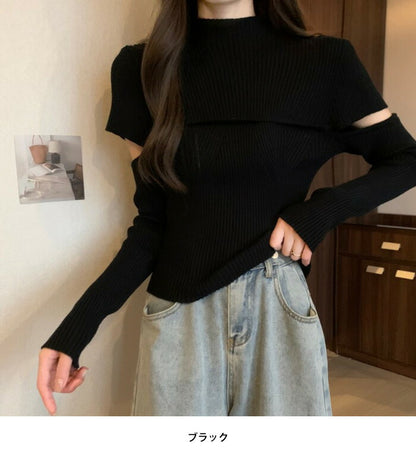 KICKSEWING（キックスウィング）ハーフネック袖スリットリブニット