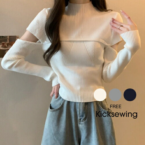 KICKSEWING（キックスウィング）ハーフネック袖スリットリブニット