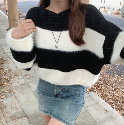 KICKSEWING（キックスウィング）アンゴラボーダークロップニット