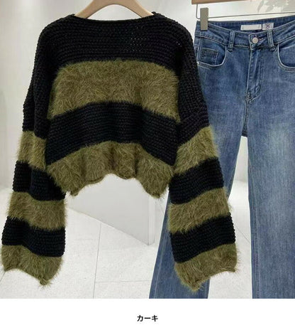 KICKSEWING（キックスウィング）アンゴラボーダークロップニット