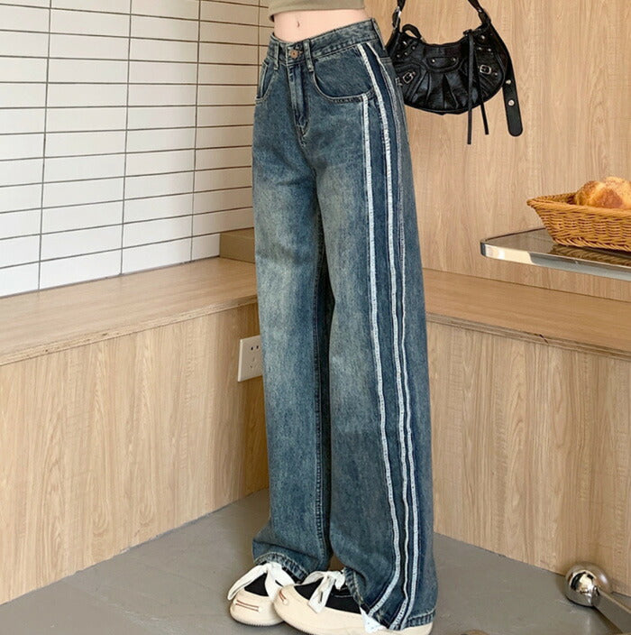 KICKSEWING（キックスウィング）サイドラインワイドデニムパンツ