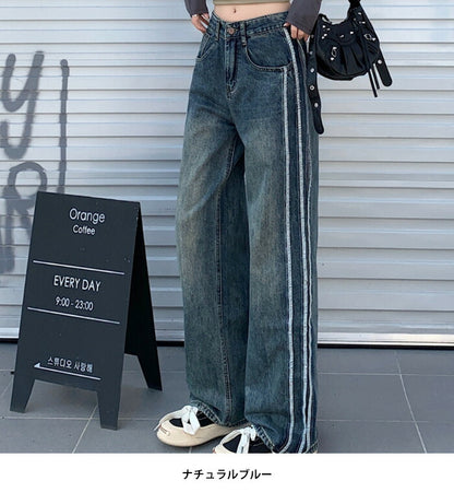 KICKSEWING（キックスウィング）サイドラインワイドデニムパンツ