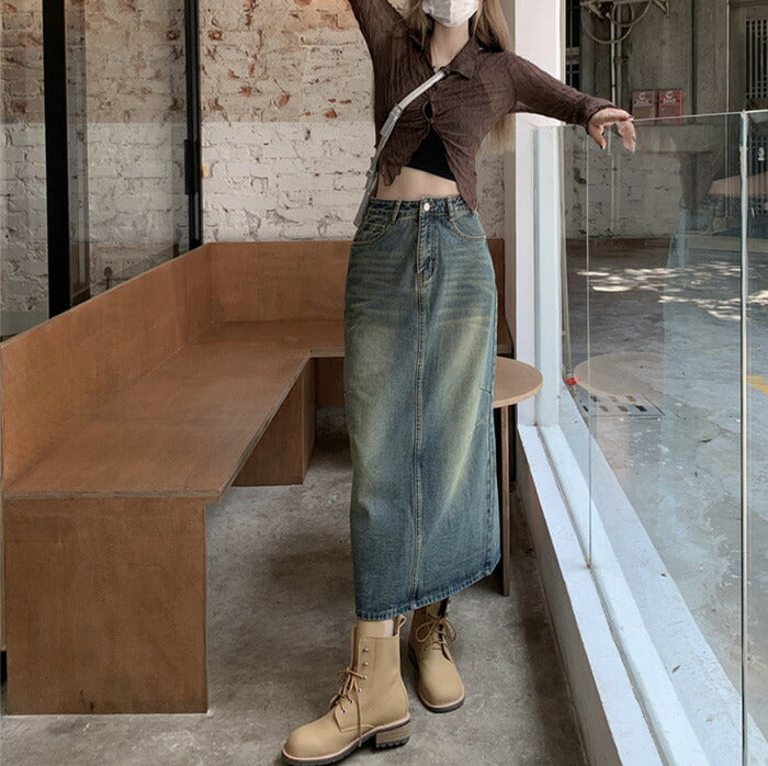 KICKSEWING（キックスウィング）シャーリングデニムロングスカート
