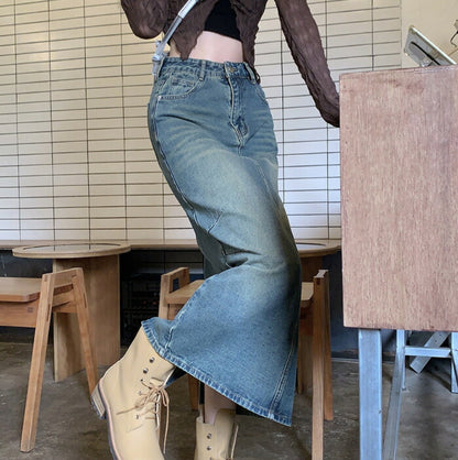 KICKSEWING（キックスウィング）シャーリングデニムロングスカート