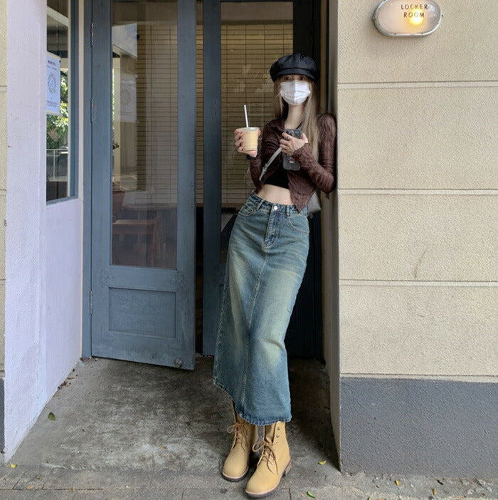 KICKSEWING（キックスウィング）シャーリングデニムロングスカート