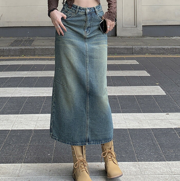 KICKSEWING（キックスウィング）シャーリングデニムロングスカート