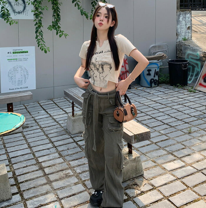KICKSEWING（キックスウィング）プリンティングアシンメトリークロップTシャツ