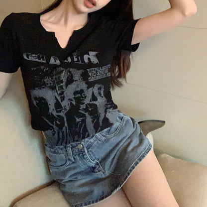 KICKSEWING（キックスウィング）プリンティングアシンメトリークロップTシャツ
