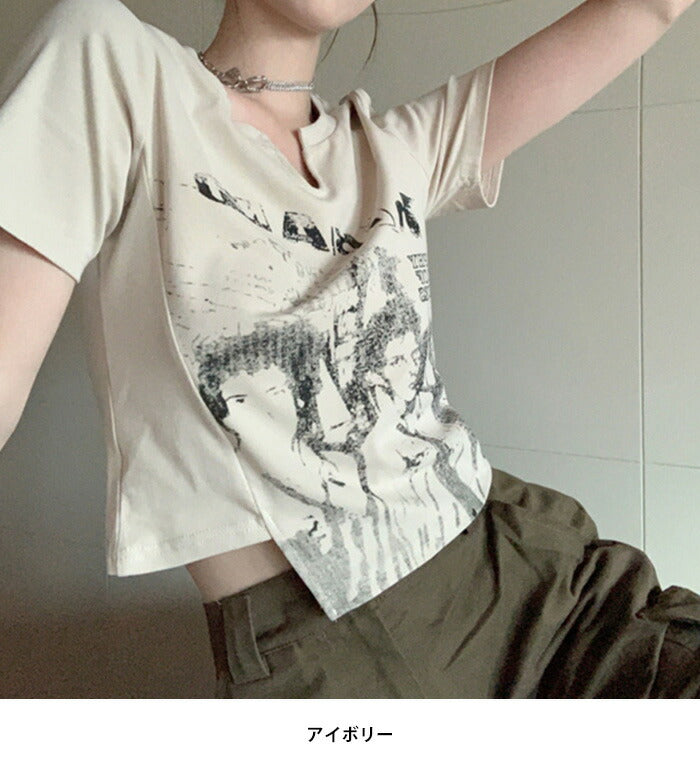 KICKSEWING（キックスウィング）プリンティングアシンメトリークロップTシャツ