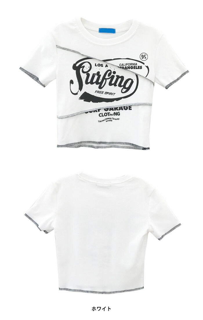 KICKSEWING（キックスウィング）ステッチポイントレタリングクロップTシャツ