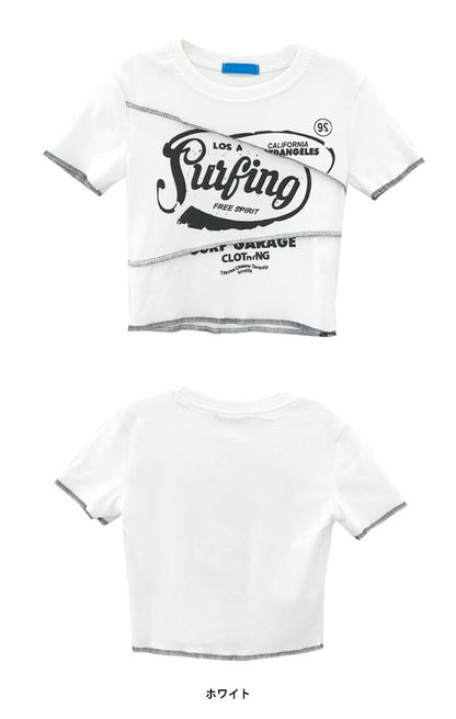 KICKSEWING（キックスウィング）ステッチポイントレタリングクロップTシャツ