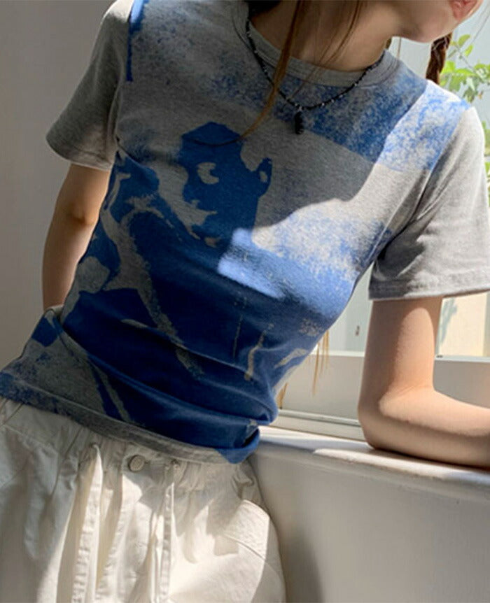 KICKSEWING（キックスウィング）サンドプリンティング配色スリムフィットTシャツ