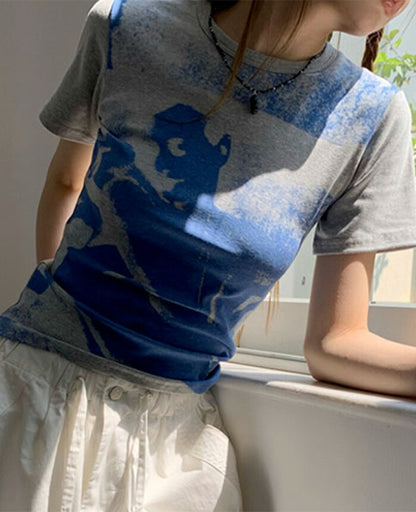 KICKSEWING（キックスウィング）サンドプリンティング配色スリムフィットTシャツ